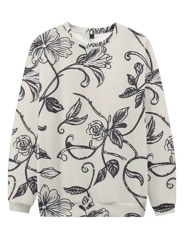 Sweat-shirt à col rond bleu doux avec imprimé Floral élégant