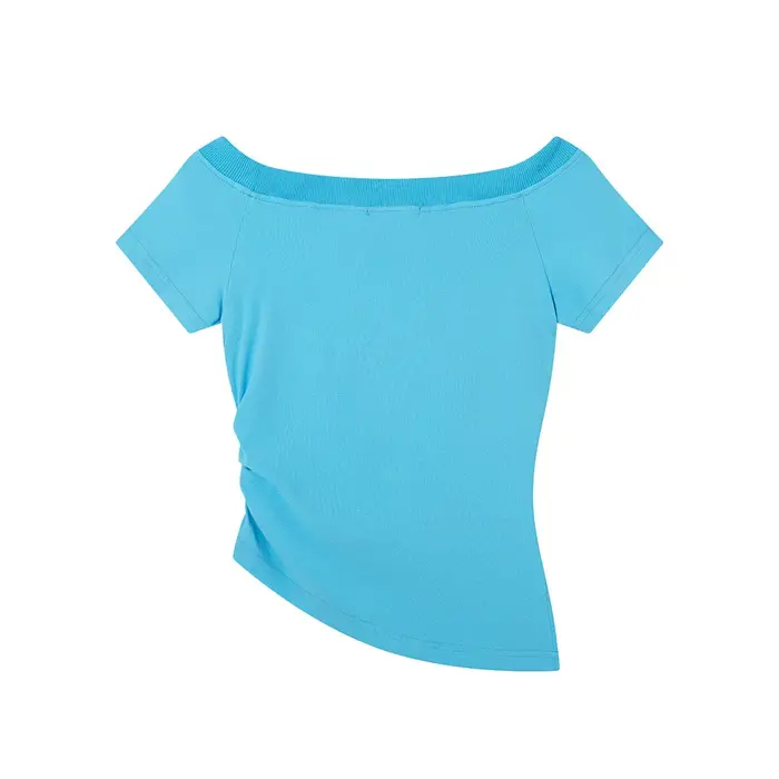T-shirt à épaule dénudée BF.BORFEND style rétro américain pour femme, imprimé tendance, taille cintrée, manches courtes en coton