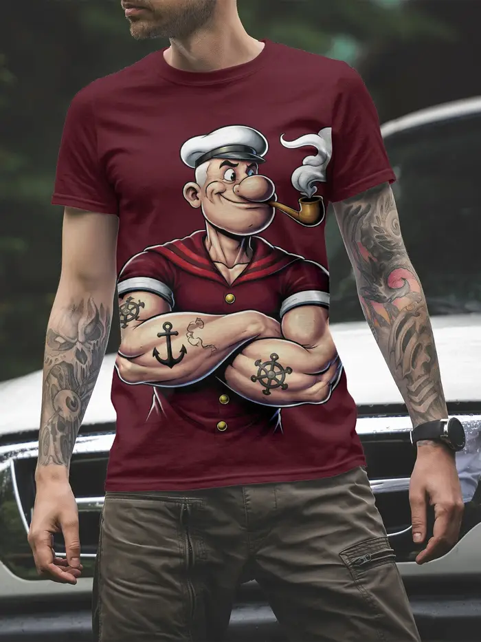 T-shirt à manches courtes pour homme avec imprimé graphique Popeye le marin