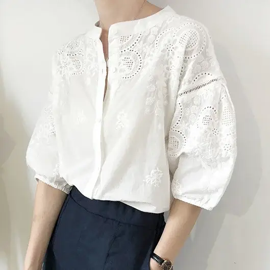 TEELYNN blanc coton broderie florale Blouse chemises pour haut pour femme chemise Vintage Blouses été 2025 Boho décontracté dames Blusas