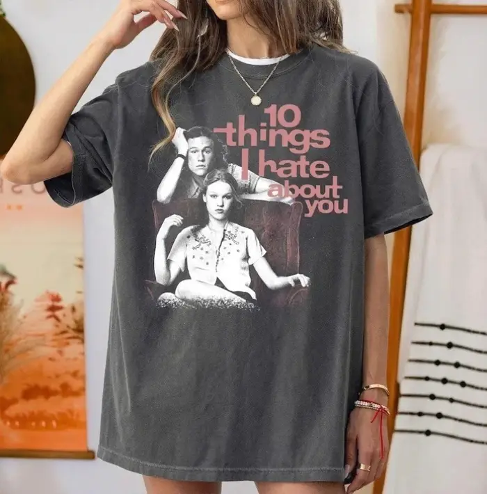 T-shirt « Ten Things I Hate About You », T-shirt rétro Heath Ledger, décontracté, ample, en pur coton, streetwear, vêtements vintage