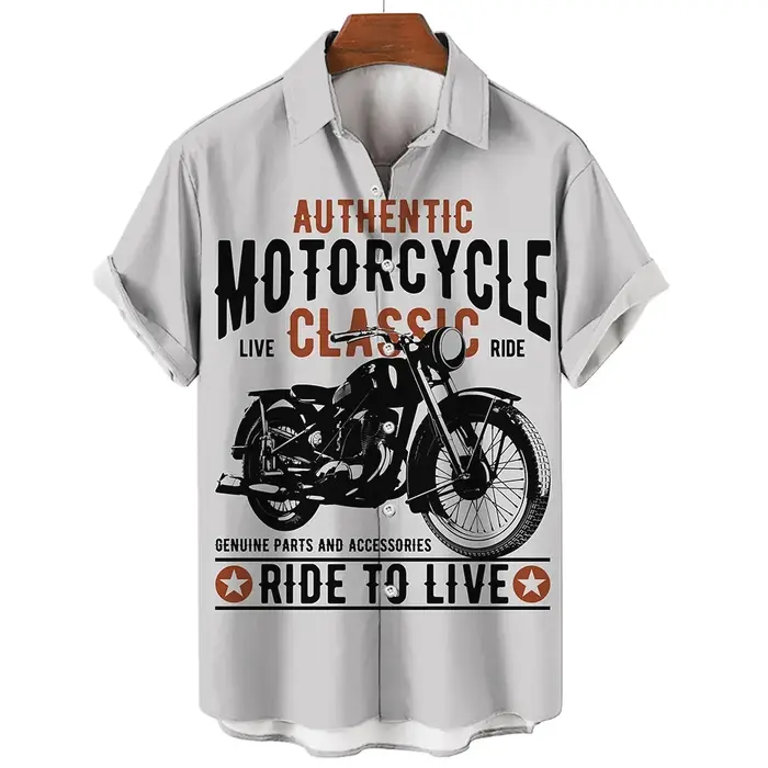 T-shirt Rétro à Motif Moto Manches Courtes pour Homme Été 2026 – Motif Moto 3D