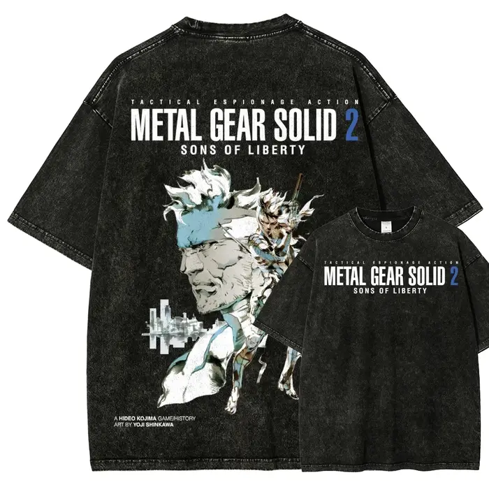 T-shirt délavé surdimensionné unisexe pour couples, style anime, inspiré du jeu Metal Gear Solid V T