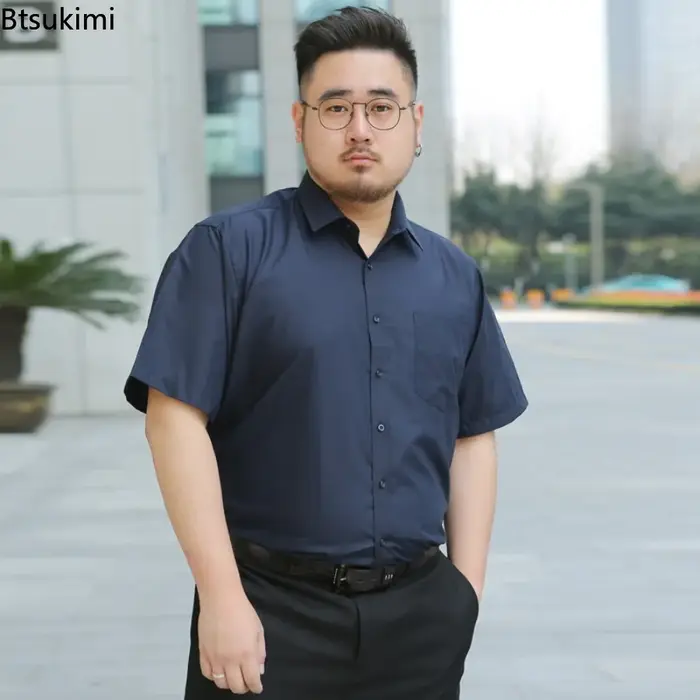 Oversized 7XL 8XL Summer New Men's Dress Shirts Fashion Classic Black White Short Sleeve Business Social Formal Clothing