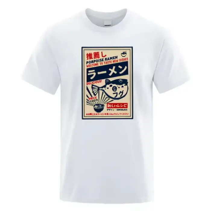 T-shirt pour hommes avec affiche de menu japonais Puffer Fish Ramen