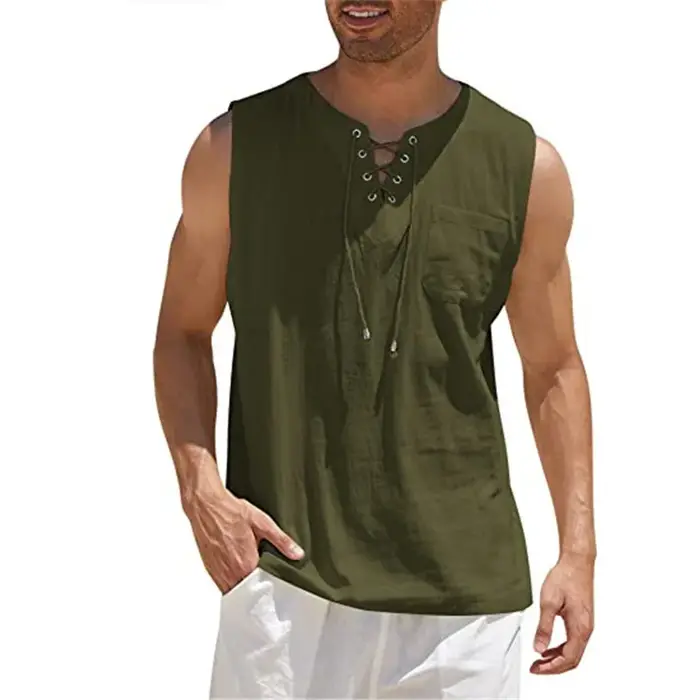 Nouveau débardeur homme 2026 – T-shirt pull décontracté à col lacé pour homme