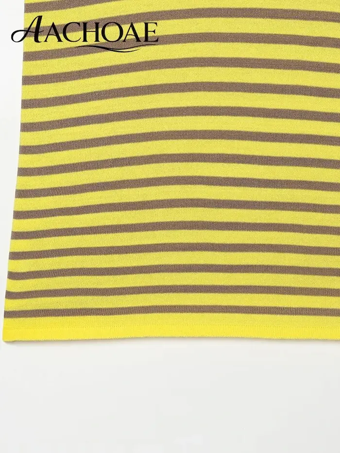 AACHOAE T-shirt en tricot rayé pour femme