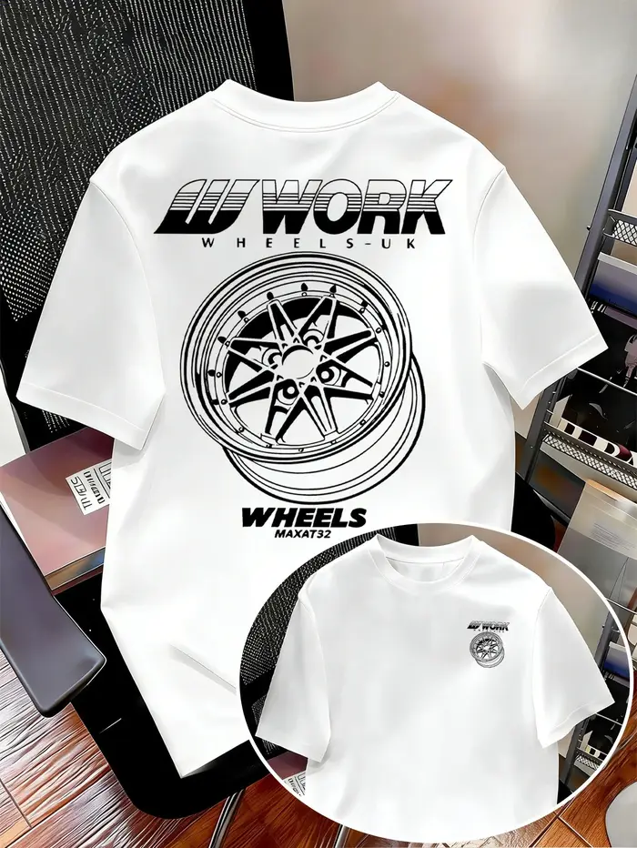 T-shirt pour homme avec imprimé motif roue de travail