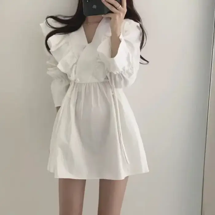 Femme robe à manches longues cravate élastique sensuel Sexy esthétique de haute qualité luxe épais chaud pas cher décontracté robes à volants pour les femmes