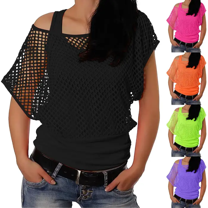 T-shirt à manches courtes en résille pour femmes