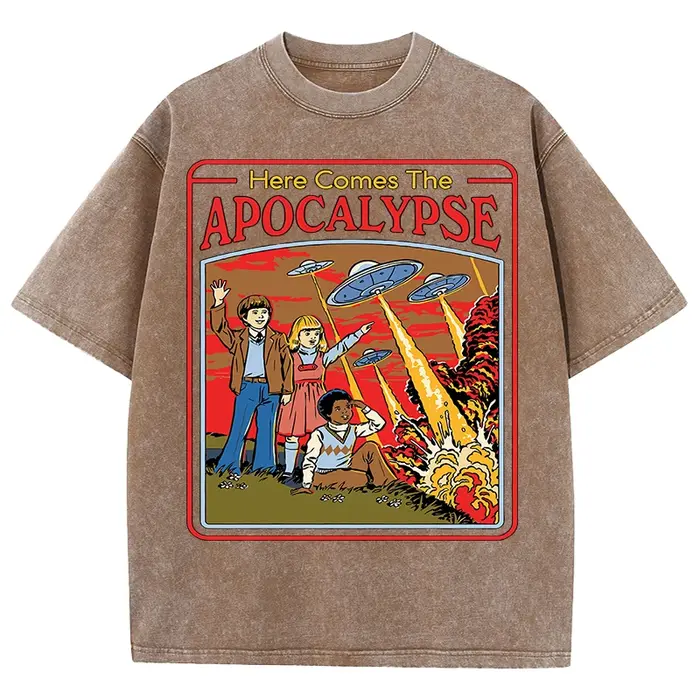 T-shirt vintage imprimé Apocalypse, style rétro délavé, pour homme, été, unisexe, en coton, tendance, effet délavé, confortable, doux, hauts pour homme