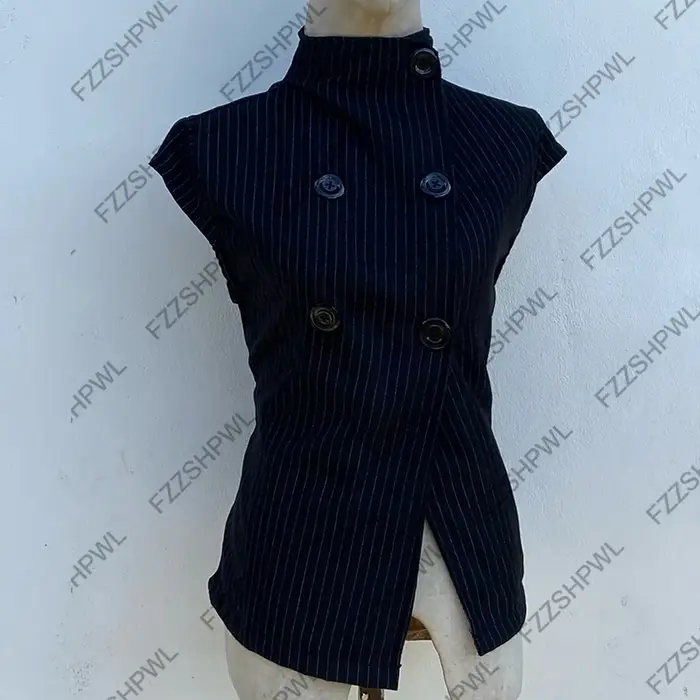 Bouton Harajuku Y2k Débardeur Rayure Imprimé Graphique Punk Haut Court Streetwear Rock Goth Gilet Subculture Épicée