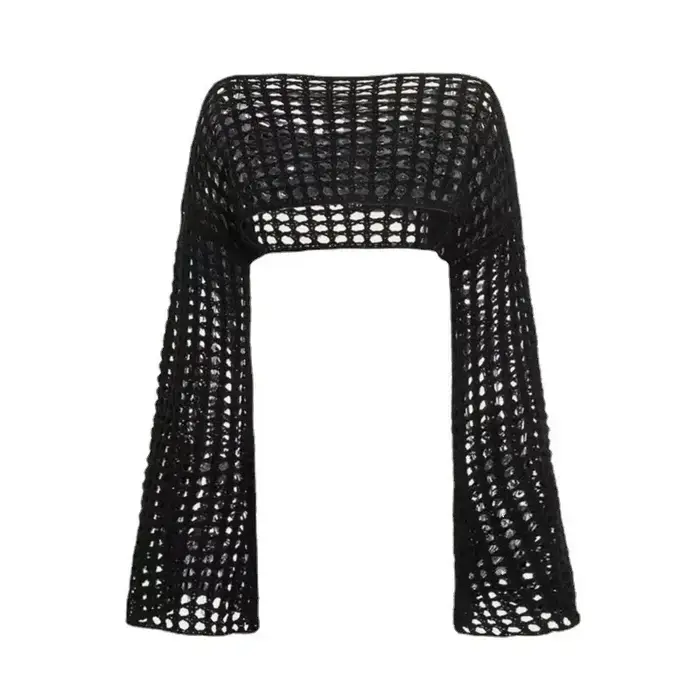 Printemps été court évider pull en tricot nouveau manches évasées couleur unie pulls Streetwear haut