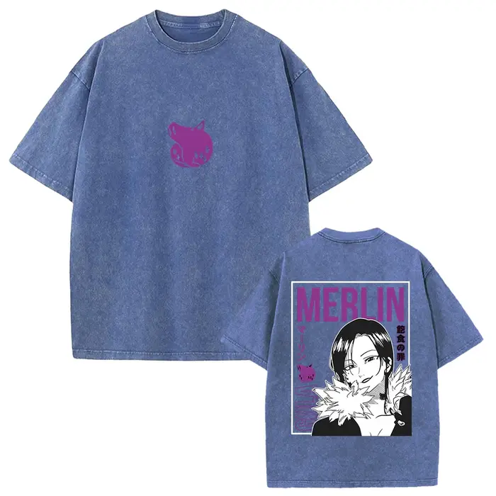 Merlin les sept péchés capitaux graphique T-shirt Manga Vintage lavé surdimensionné