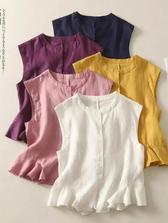Chemise sans manches en lin pour femmes