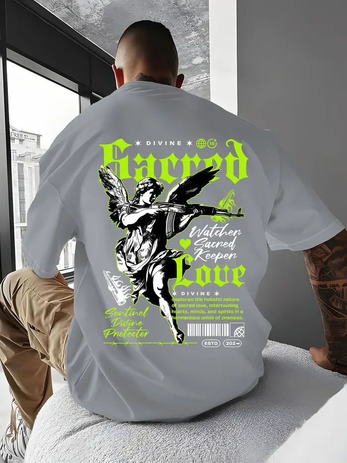 Ange motif imprimé 100% coton à la mode polyvalent hommes femmes T-shirt été automne sport quotidien décontracté ample rue à manches courtes