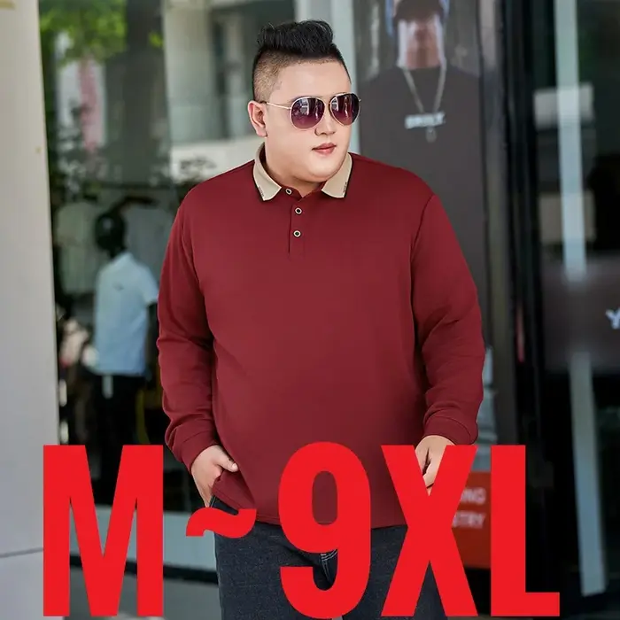 Grande taille classique hommes polos décontractés à manches longues col T-shirt homme d'affaires décontracté grand Plus bureau travail vêtements de golf 9XL