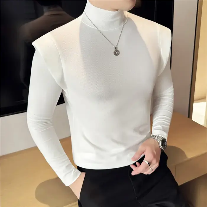 Mode faux deux pièces T-Shirts pour hommes à manches longues couleur unie élastique