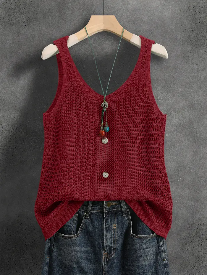 Gilet tricoté sans manches à col en V