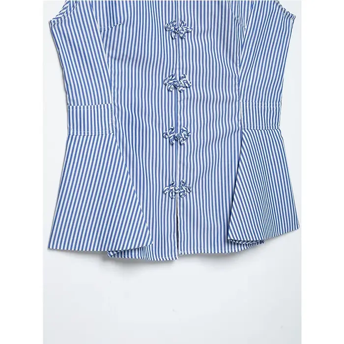 Débardeur Femme Été 2026 Nouvelle Collection Rayé Slim Col Rond Rétro Chic Urbain Élégant Voyage Vacances