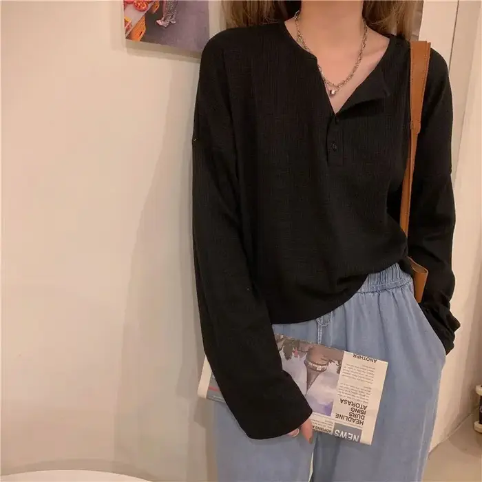 T-shirts à manches longues pour femmes, hauts en coton minimalistes, coupe décontractée, tissu exten