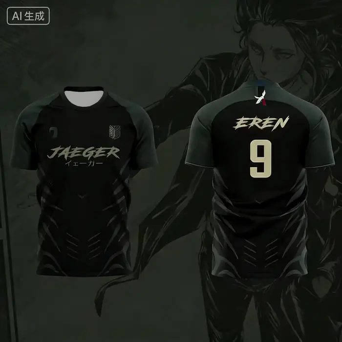 Animation japonaise attaque sur Titan thème impression 3d sport respirant hommes femmes même T-Shirt chemise de Football à manches courtes