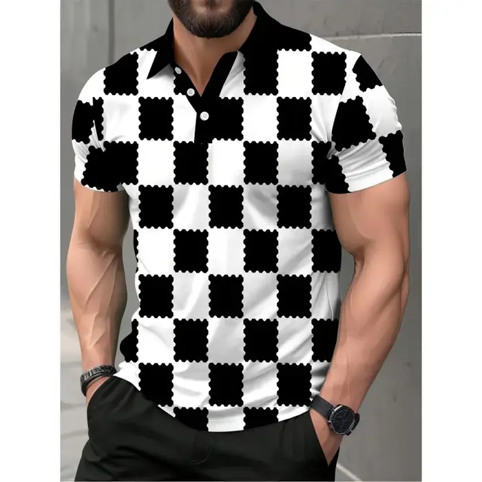Polo imprimé 3D géométrique coloré pour homme