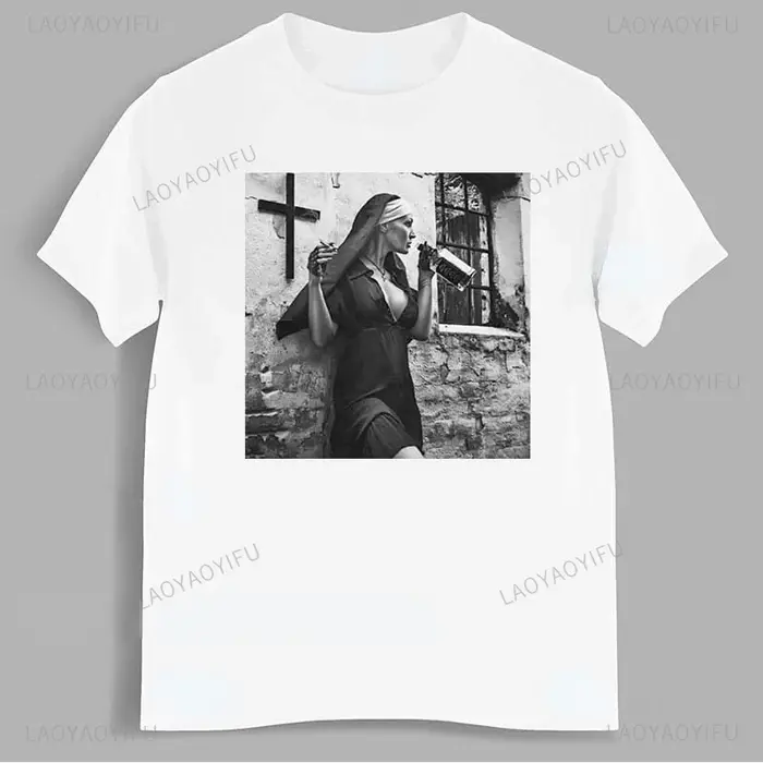 T-shirt en coton avec collier croisé pour hommes, chemise graphique sexy, mode de rue rétro, t-shirt