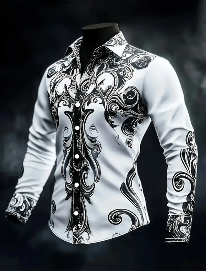 Chemise boutonnée à manches longues pour hommes, imprimé Floral, fleurs de roses, Style gothique fon