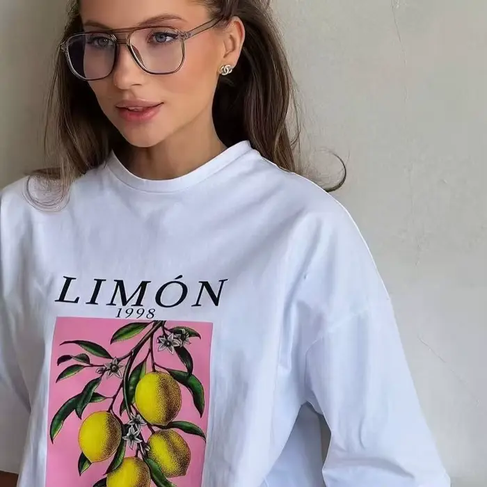 T-shirts imprimés fruits citron 100% coton femmes hauts graphiques vintage esthétique botanique stre