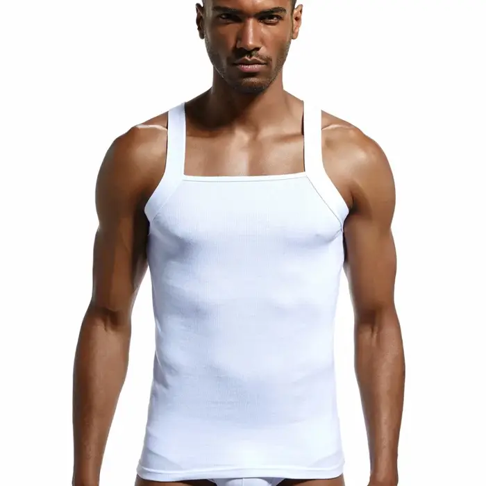 Mode homme gilet coton serré débardeur maison sommeil décontracté solide garçon Sexy taille asiatique