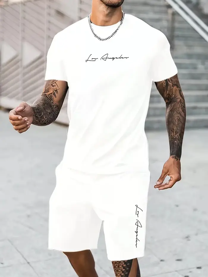 Ensemble de t-shirts respirants pour hommes, coupe ample et décontractée, imprimé lettres Los Angele
