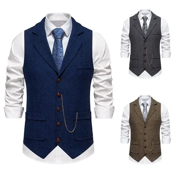 Gilet rétro britannique à revers café pour hommes