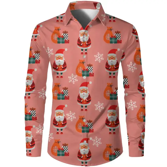 Chemise à manches longues pour hommes, imprimé dessin animé du père noël, mode de rue de ville, chem