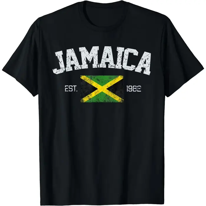T-shirt décontracté à manches courtes et col rond pour homme avec imprimé drapeau de la Jamaïque 196