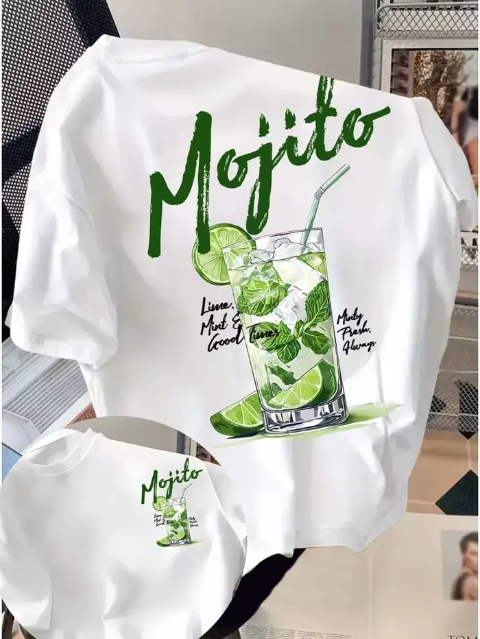 T-shirt graphique Mojito Cocktail, haut décontracté à col rond et manches courtes, imprimé rétro lim