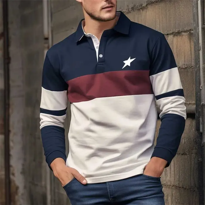 Polos à manches longues à rayures simples pour hommes