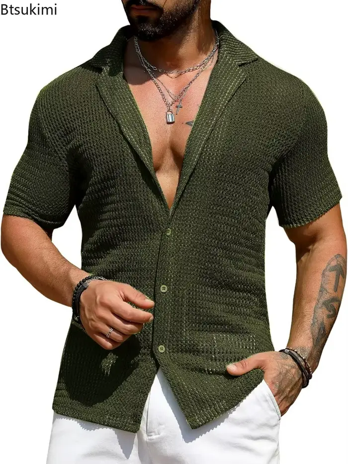 Polo uni en tricot à manches courtes pour hommes