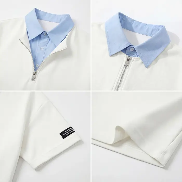 Chemises polo tendance à demi-zip bicolores pour hommes