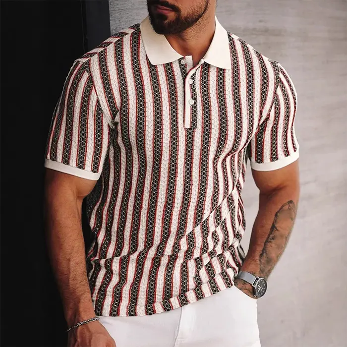 Polo tricoté pour hommes à manches courtes, rayé, col à revers, T-shirt mode, hauts d'été légers, de