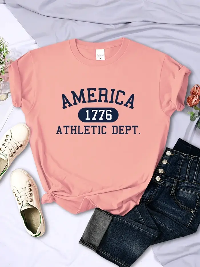 Amérique 1776 athlétique département lettre T-Shirt femme Sport décontracté haut court Cool Hip Hop T-Shirt doux respirant T-Shirt femmes