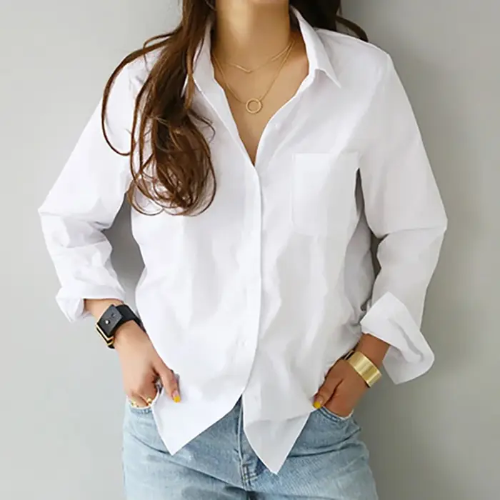 Chemise blanche à manches longues pour femmes