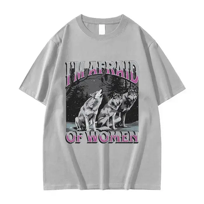 Drôle je suis peur des femmes loup Meme T-shirt hommes Vintage gothique à manches courtes T-shirts unisexe pur