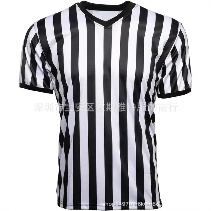 Nouveau T-shirt d'arbitre à col à revers côtelé rayé noir et blanc pour hommes et femmes