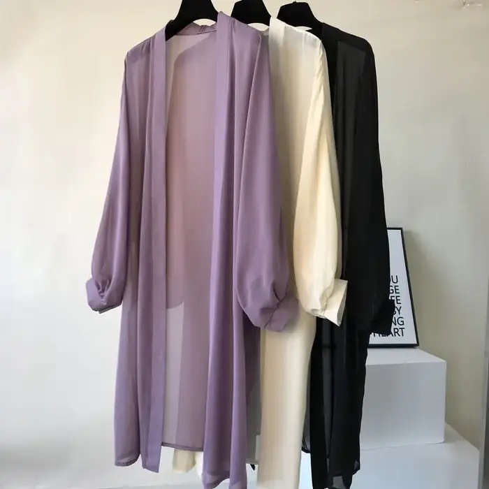Cardigan long en mousseline de soie pour femmes
