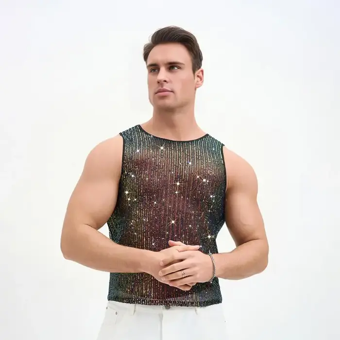 Débardeur scintillant pour homme avec strass