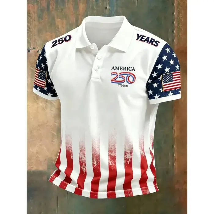 Nouveau T-shirt Polo Américain 2026 – 250e Anniversaire – Drapeau USA 1776-2026 – Vêtements Patriotiques pour le Jour de l'Indépendance Américaine – Quatrième de Juillet
