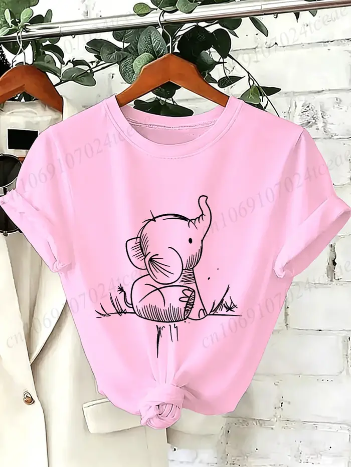 T-shirt unisexe à col rond et manches courtes pour femme, imprimé éléphant, motif animal sauvage, streetwear décontracté, coupe ample, hauts de mode quotidiens