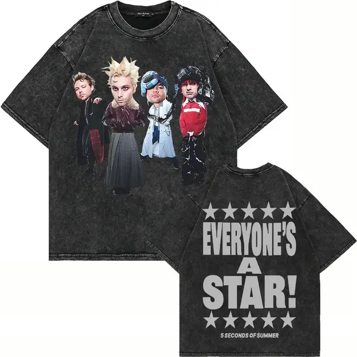 T-shirt oversize délavé 5 Seconds of Summer Everyone's A Star World Tour pour hommes et femmes