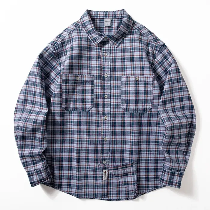 Chemise à carreaux pour hommes, haut classique rétro à manches longues, respirant, doux pour la peau